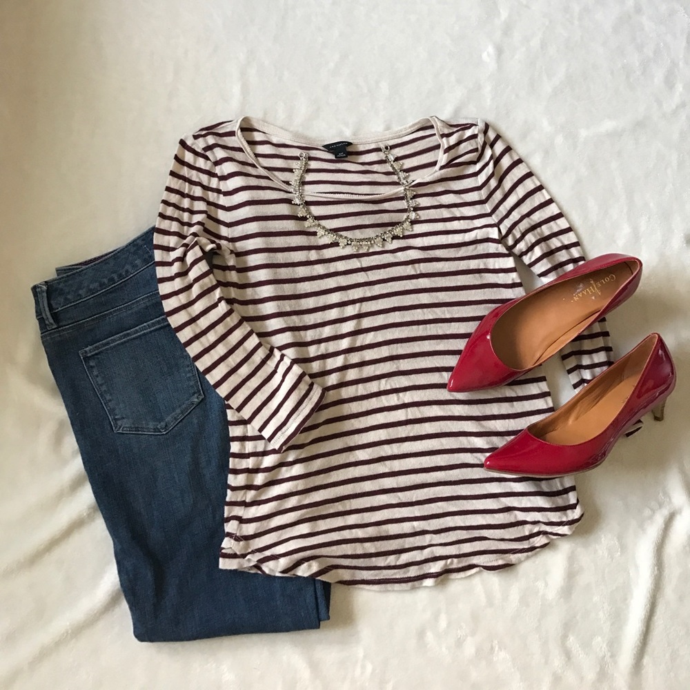 Ann Taylor Striped Cotton Tee Chianti
