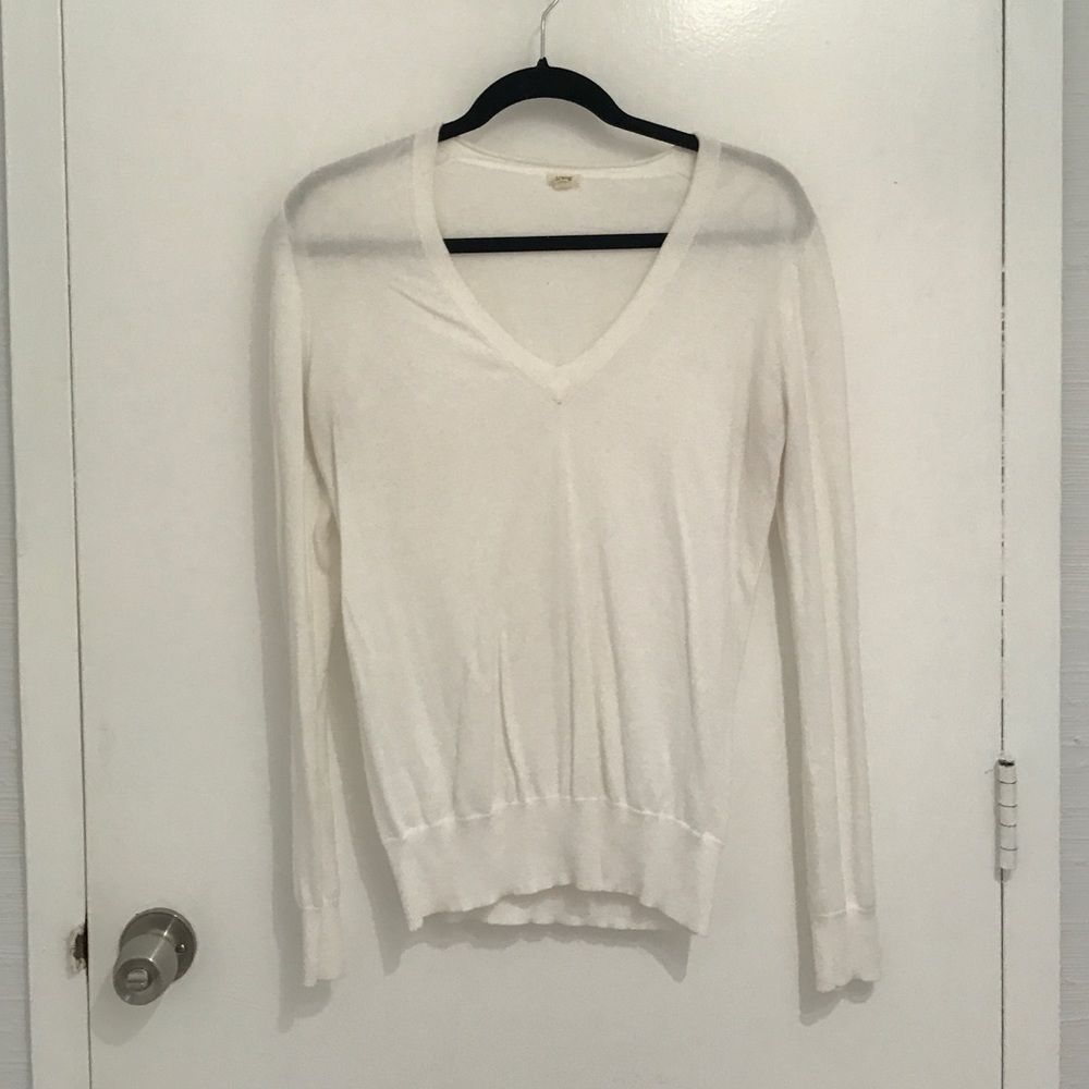 Jcrew White V-Neck Sweater
