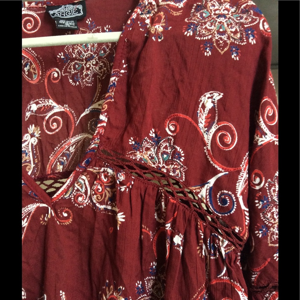 Boho hippie empire burgundy/red India print blouse