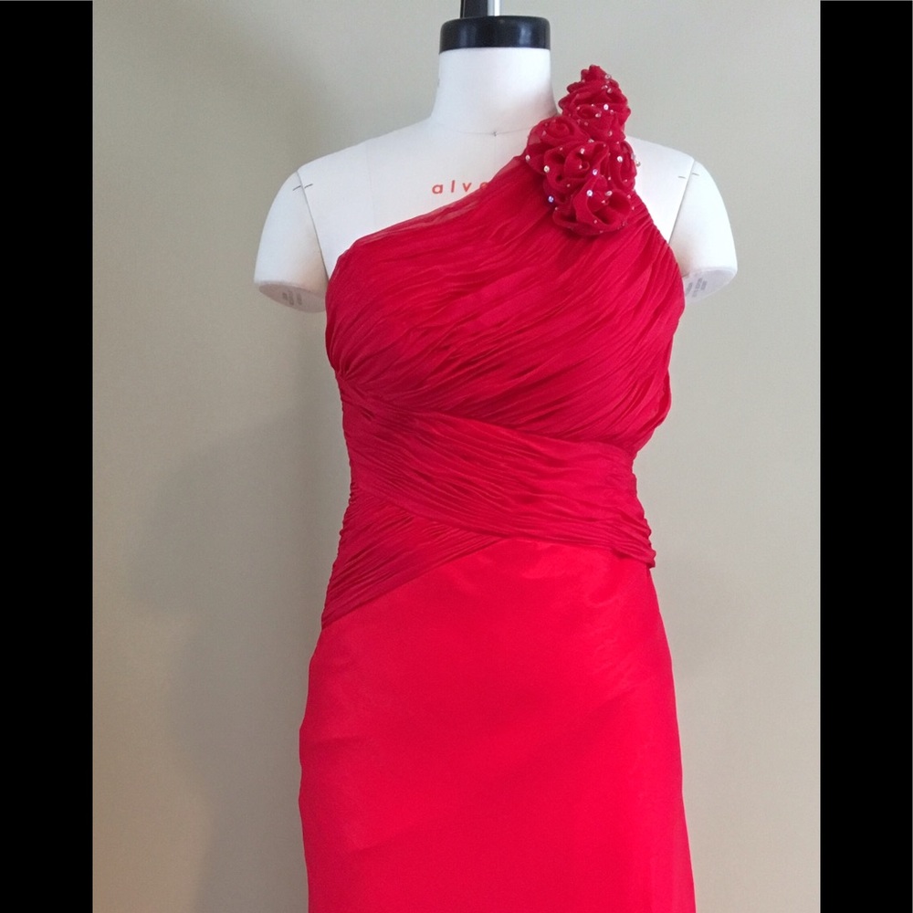 Red One Shoulder Asymmetrical Gown