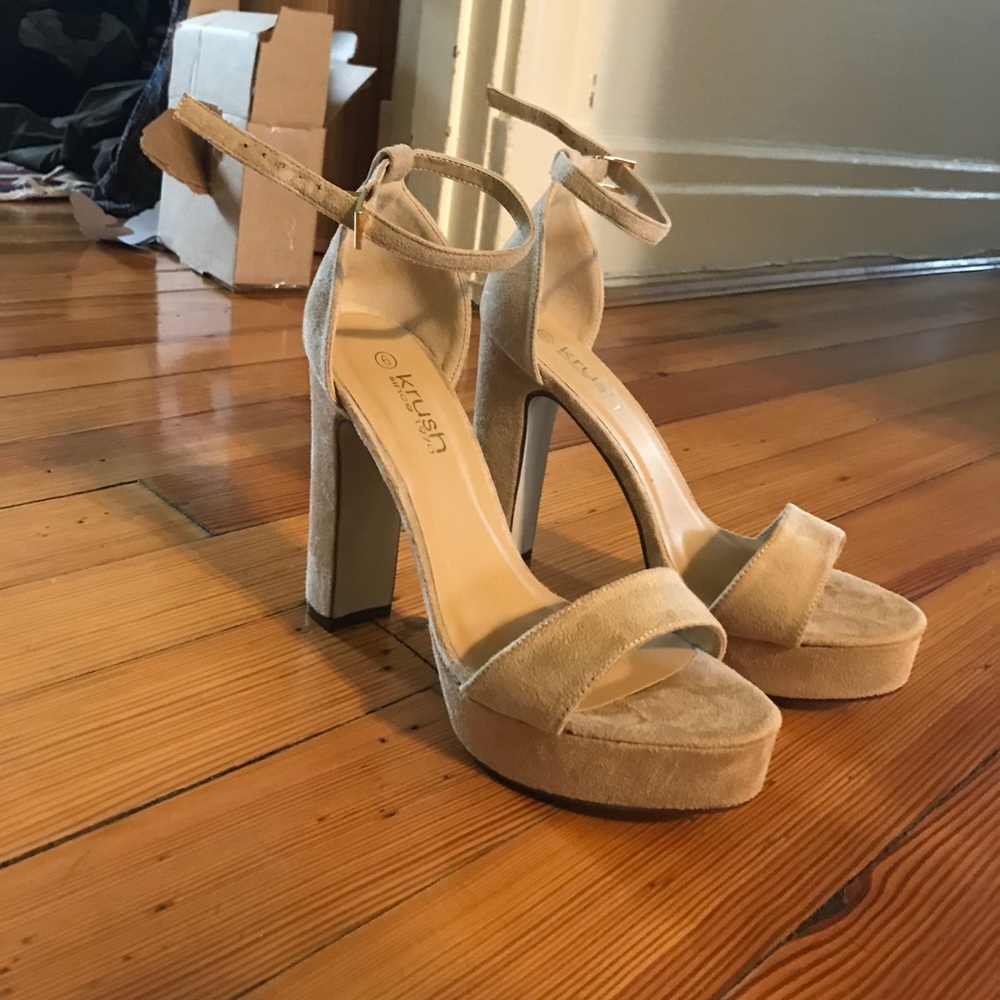 Nude suede platform heels