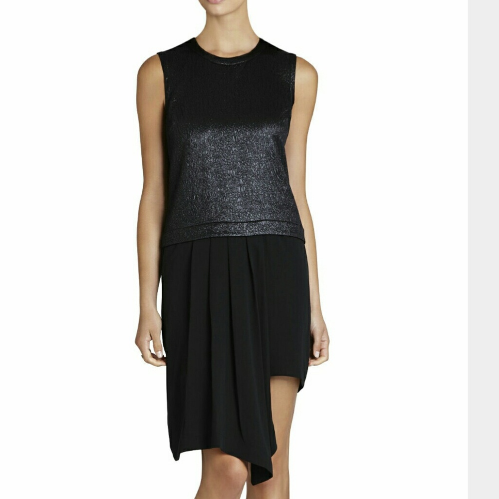Bcbg asymmetric pleated dress size XXS black NWT