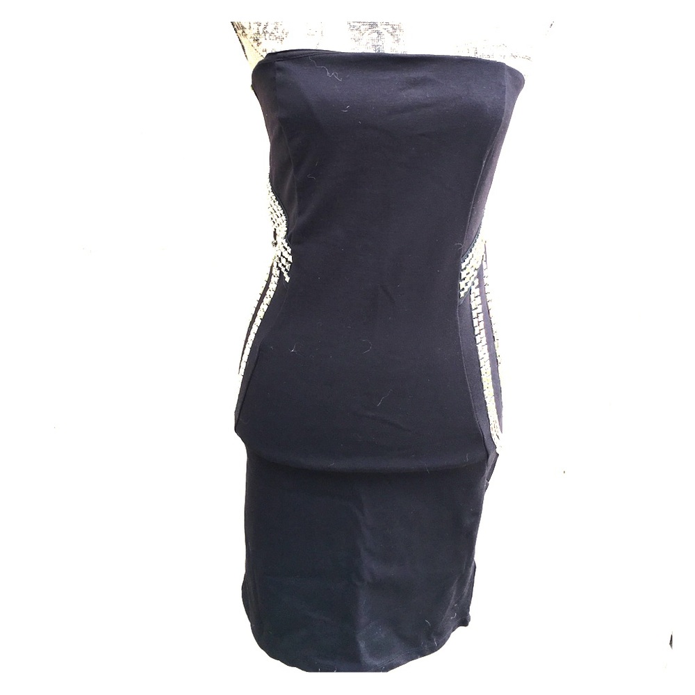 Black silver studded strapless dress