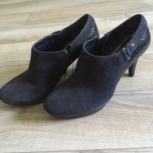 Blue suede ankle booties