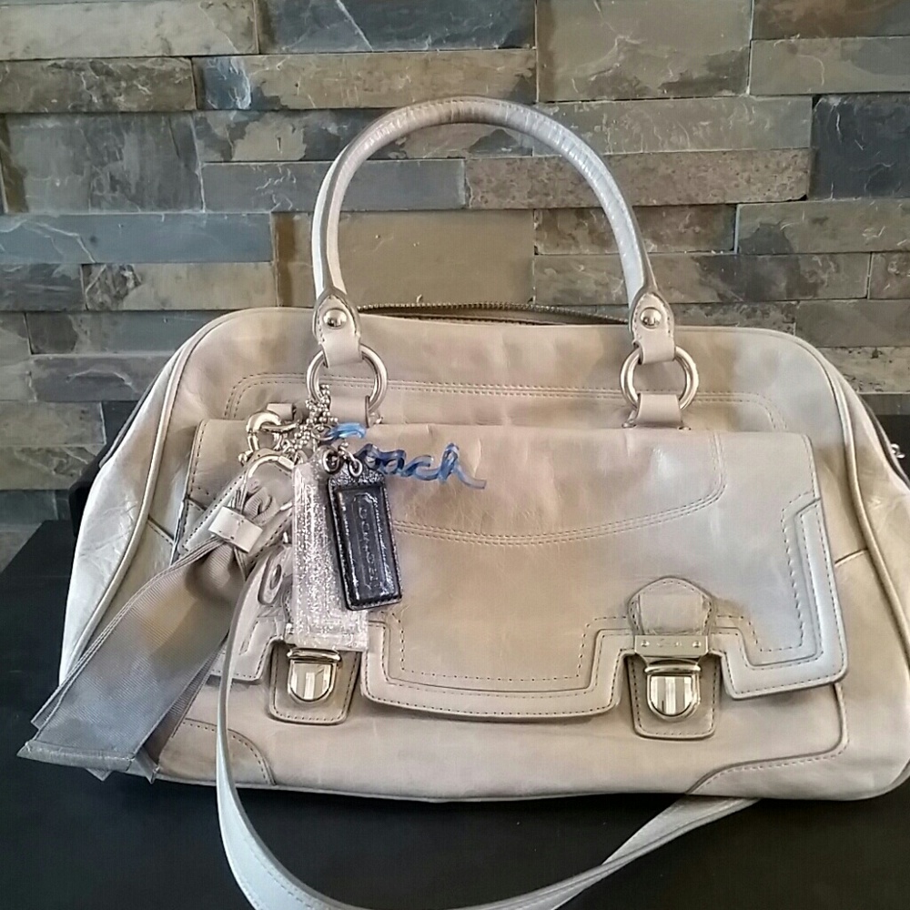 Leather coach poppy grey satchel.