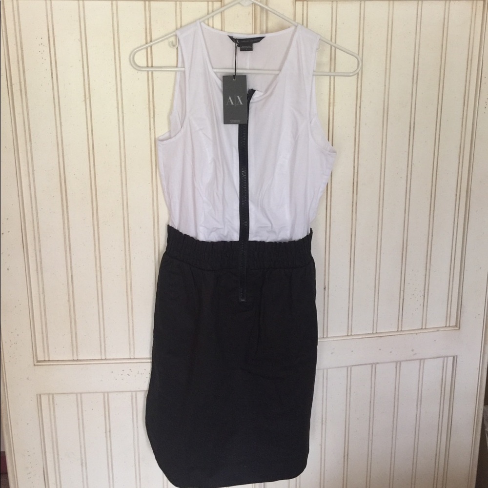 Black and white Armani exchange mini dress.
