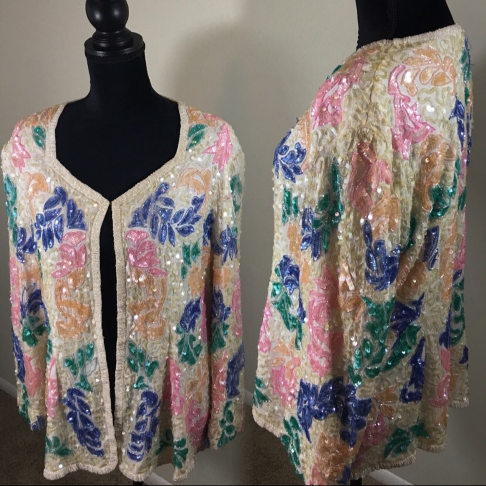 100% Silk Vintage Beaded Floral Blazer