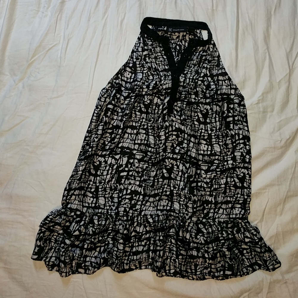*FINAL* Sleeveleas Pleated Black & Ecru Silk Top