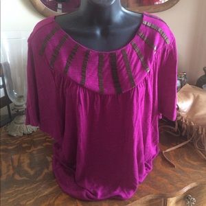 NWOT INDUSTRY BRAND HAND BEADED MAGENTA TOP SZ LG