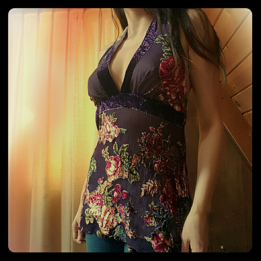 Velvet Floral Halter Top