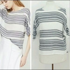 Loft Striped Chambray Tunic w/ Button Tab Sleeves