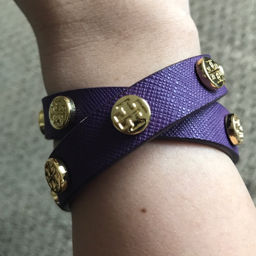 Tory Burch Purple Leather Logo Wrap Bracelet