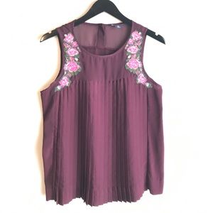 Wine Embroidered Tank Top