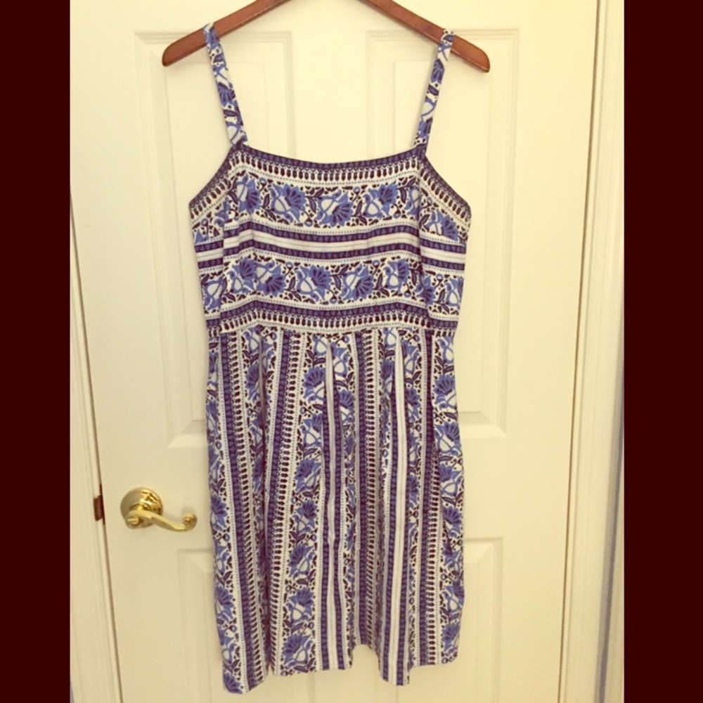 LOFT Cobalt/inkwell floral/stripe print dress