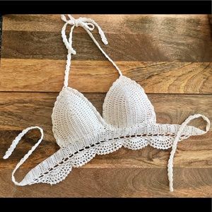 White Crochet Festival Crop Halter Top NWOT