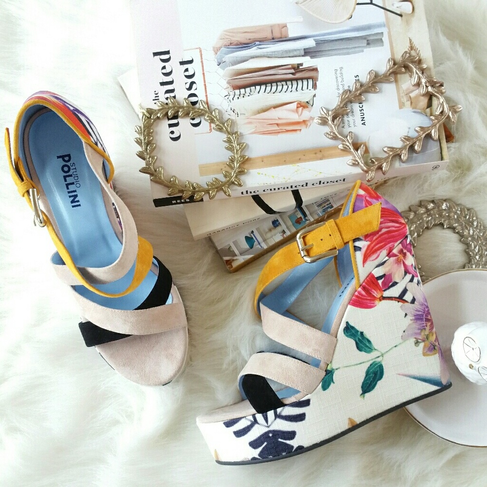STUDIO POLLINI floral print wedge platforms