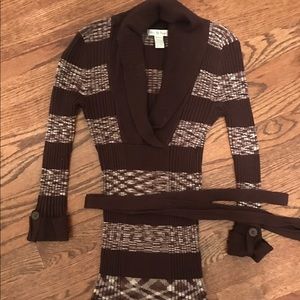 Cowl neck sweater w/ fabric tie around waist