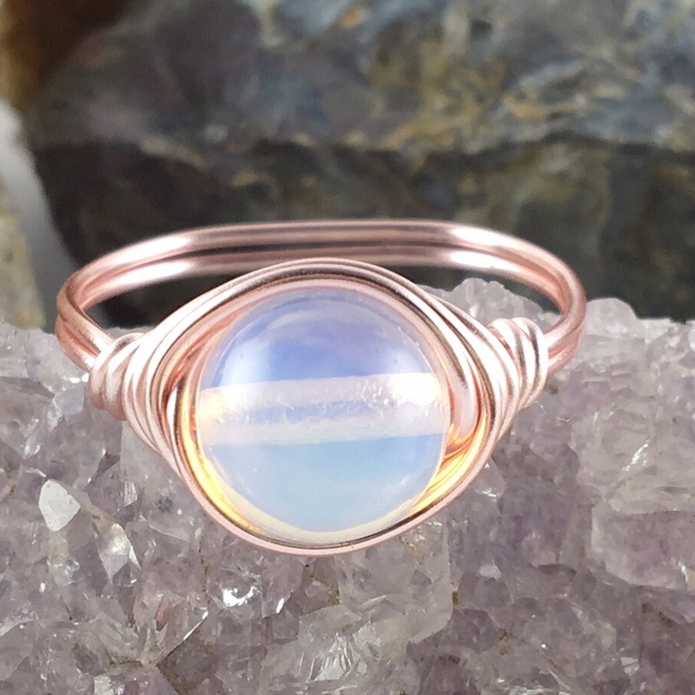 Rose gold Opalite stone wire ring. Made any size!