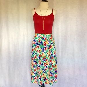 Vtg 80s S M Primary Colors Floral Aline Midi Skirt