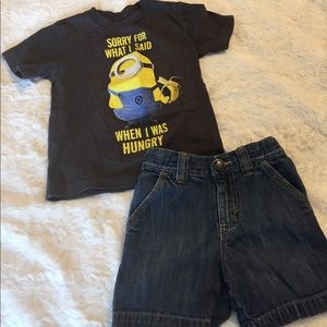Minions t-shirt and Old Navy Jean shorts. 18-24M