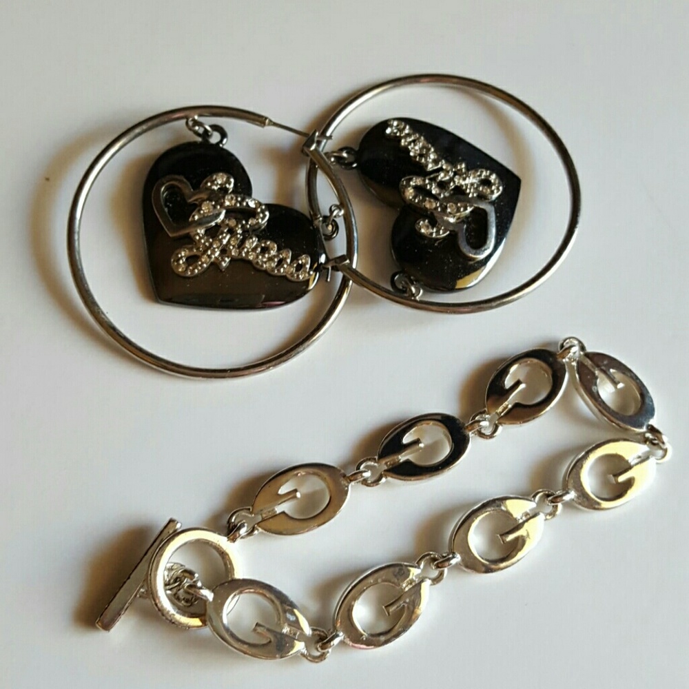GUESS EARRING N BRACELET NWOT---SILVER