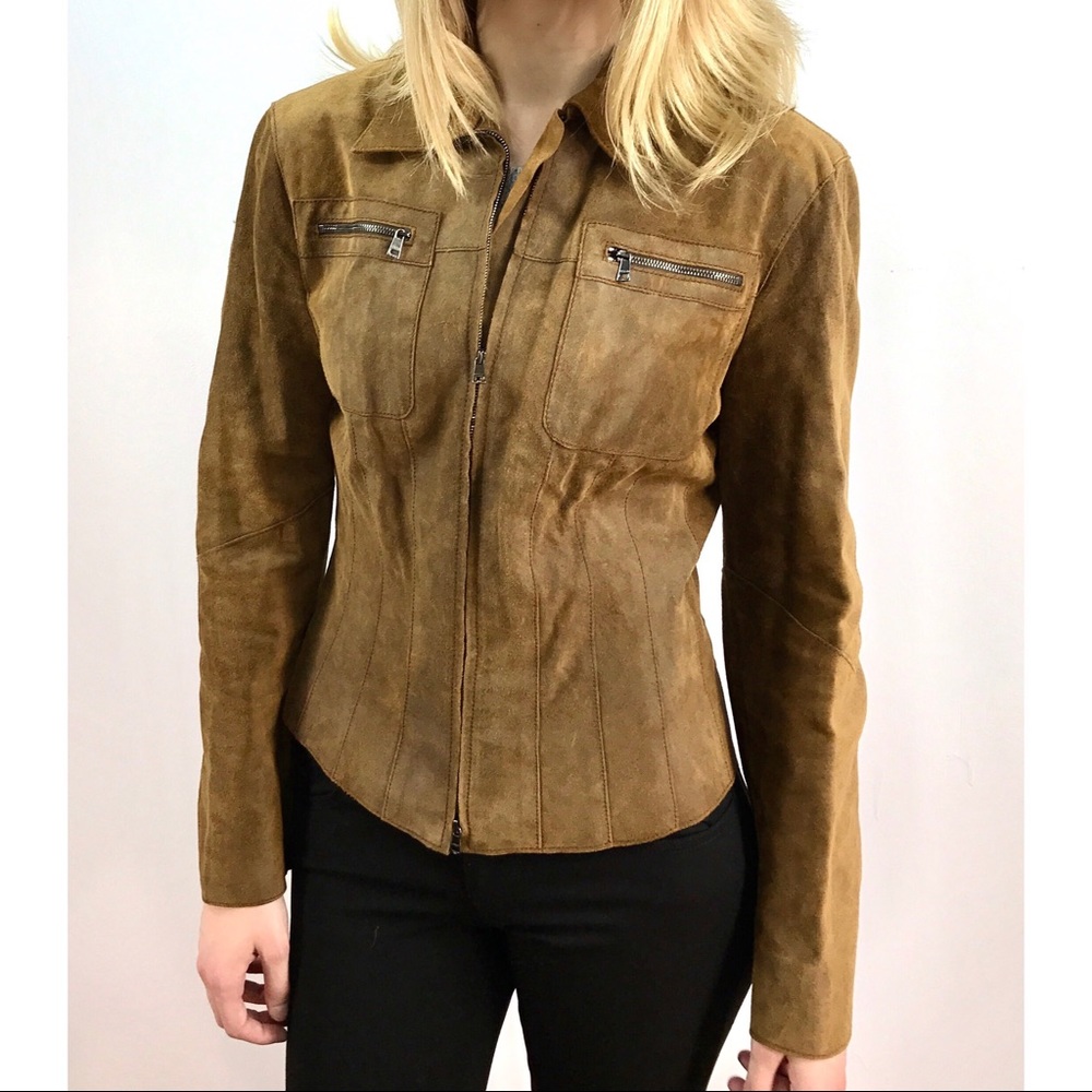 Marc Cain Dark Tan Suede Leather Jacket
