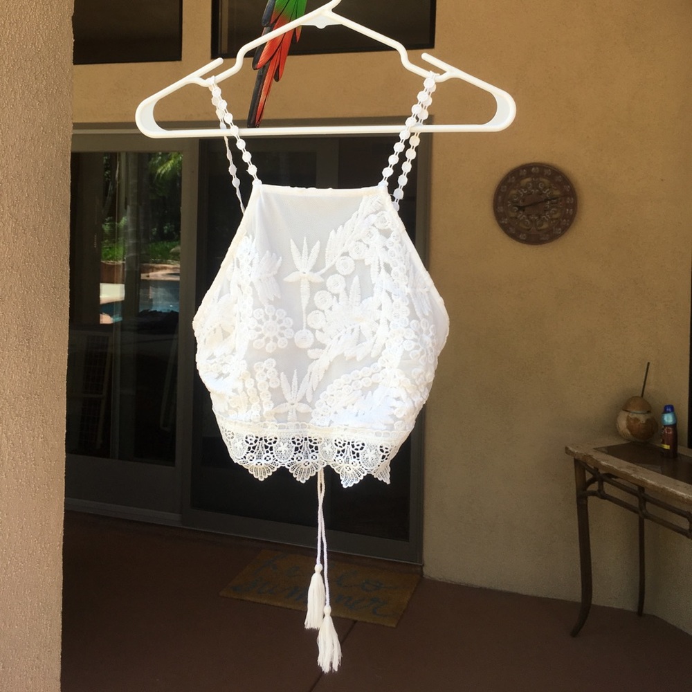 Cropped Lacey, Embroidered, Crochet Top