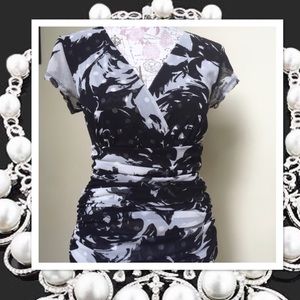 INC Black/ White Sheer Dressy Top.