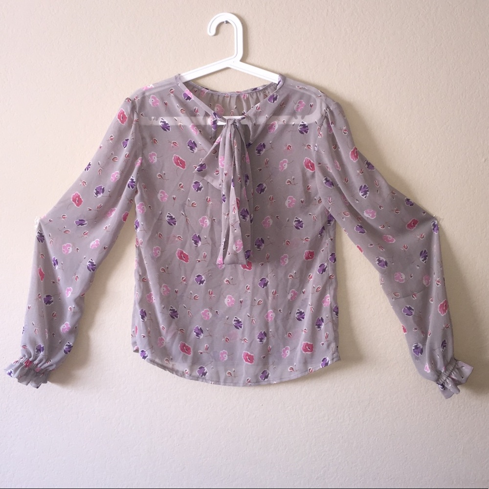Office Blouse In Floral Grey Colors. Medium Size.