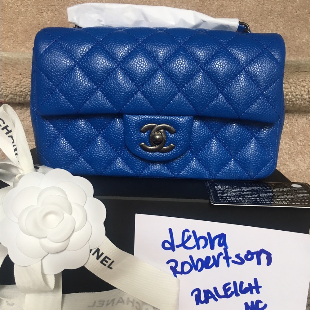 Chanel Caviar Cobalt Blue Mini w/ruthenium hw