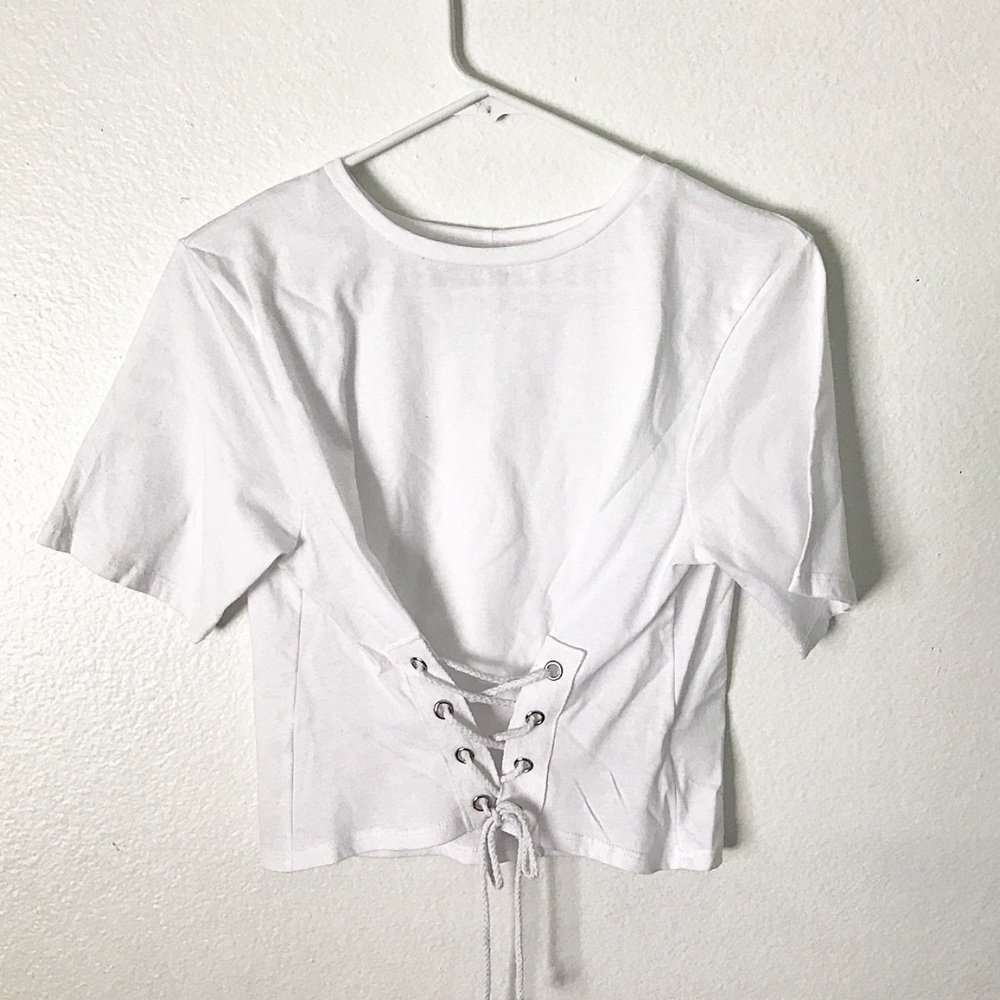 White Lace Up Crop Top - Picture 4 of 4