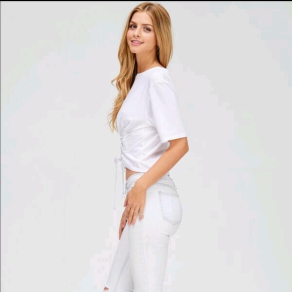 White Lace Up Crop Top - Picture 2 of 4