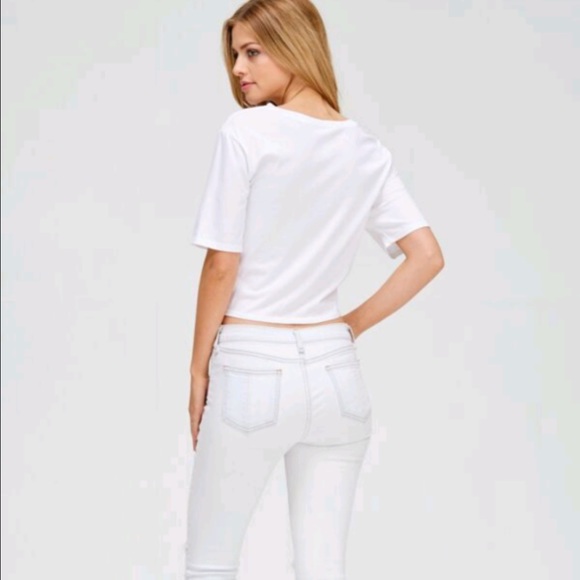 White Lace Up Crop Top - Picture 3 of 4