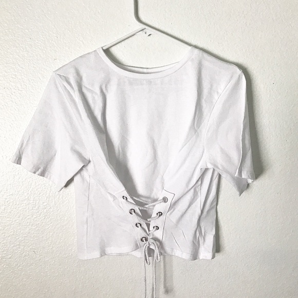 White Lace Up Crop Top - Picture 4 of 4
