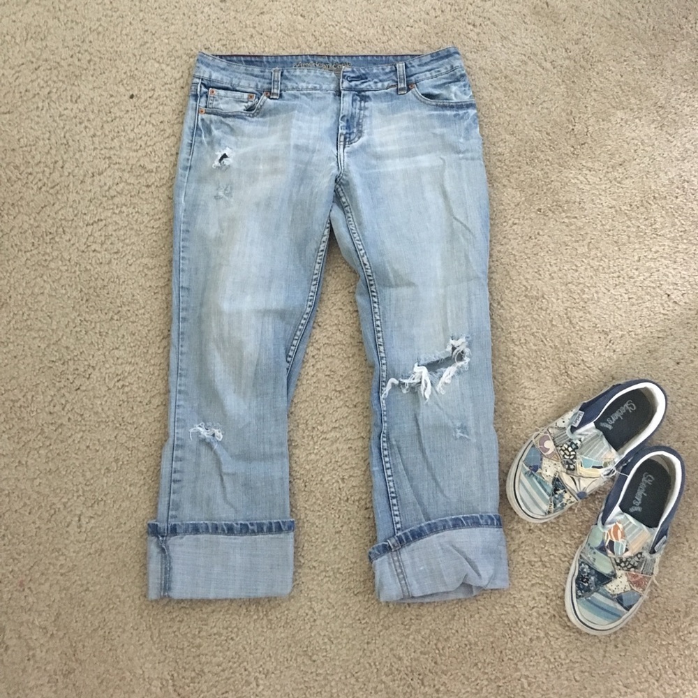 Ripped 3/4 length jeans