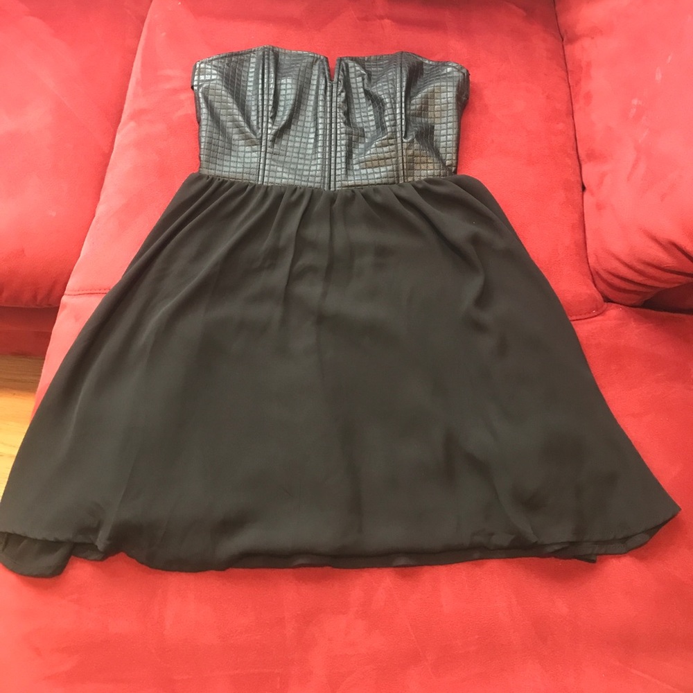 Black faux leather top dress