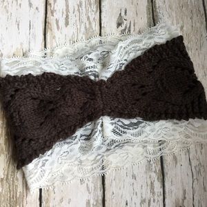 BROWN KNITTED LACE TURBAN HEADBAND SUPER CUTE