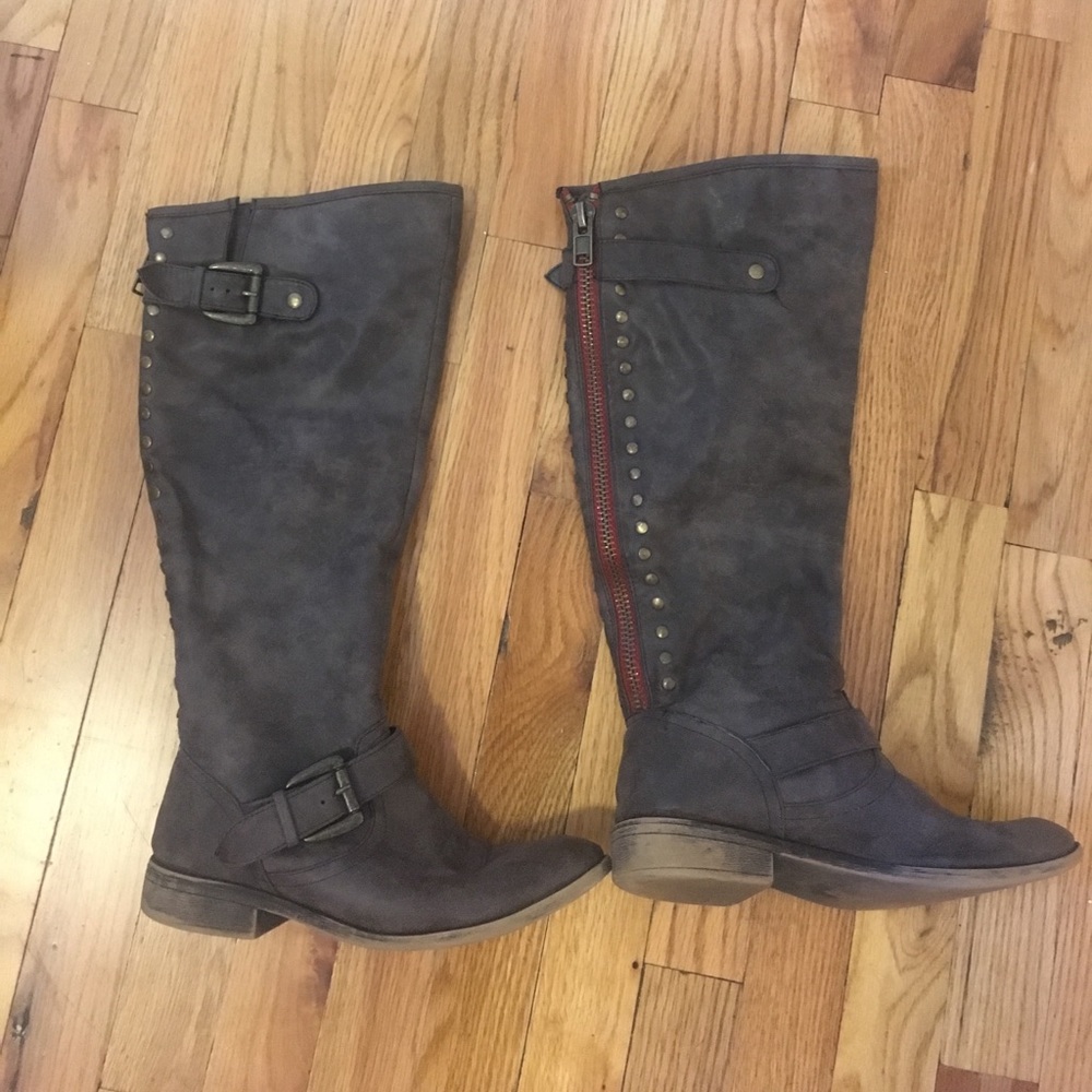 Gray riding boots