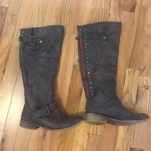 Gray riding boots