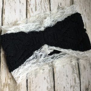 BLACK KNITTED LACE TURBAN HEADBAND SUPER CUTE