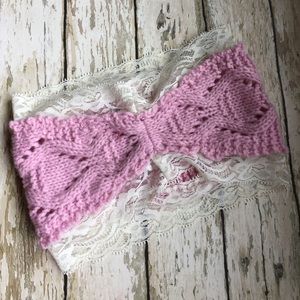 PINK KNITTED LACE TURBAN HEADBAND SUPER CUTE