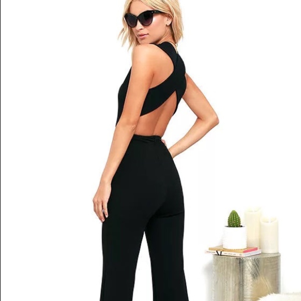 Black Lulu*s crossback, deep v jumpsuit