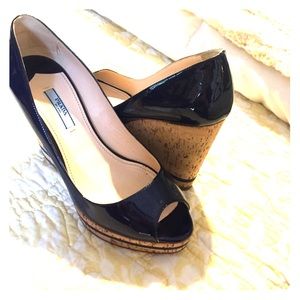 Navy Prada wedges