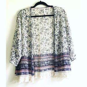 Floral fringe kimono