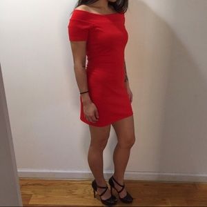 Zara Red Off the Shoulder Dress