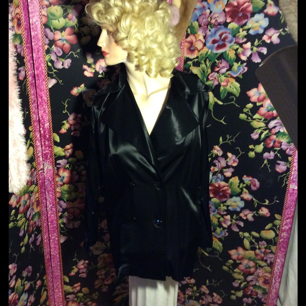 Black satin double-breasted jacket