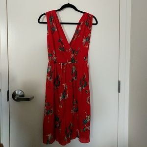 VINTAGE faux-wrap dress Bright red! Floral print