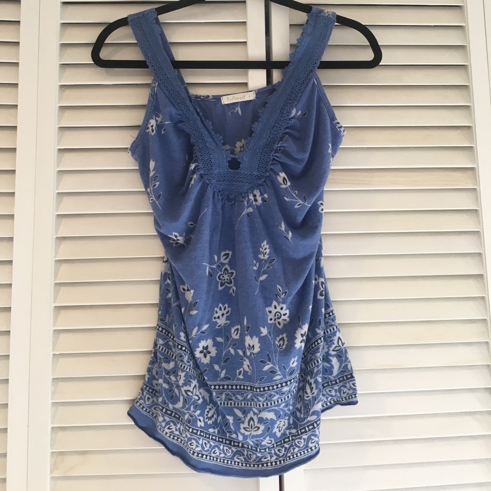 Blue Floral and trim blouse