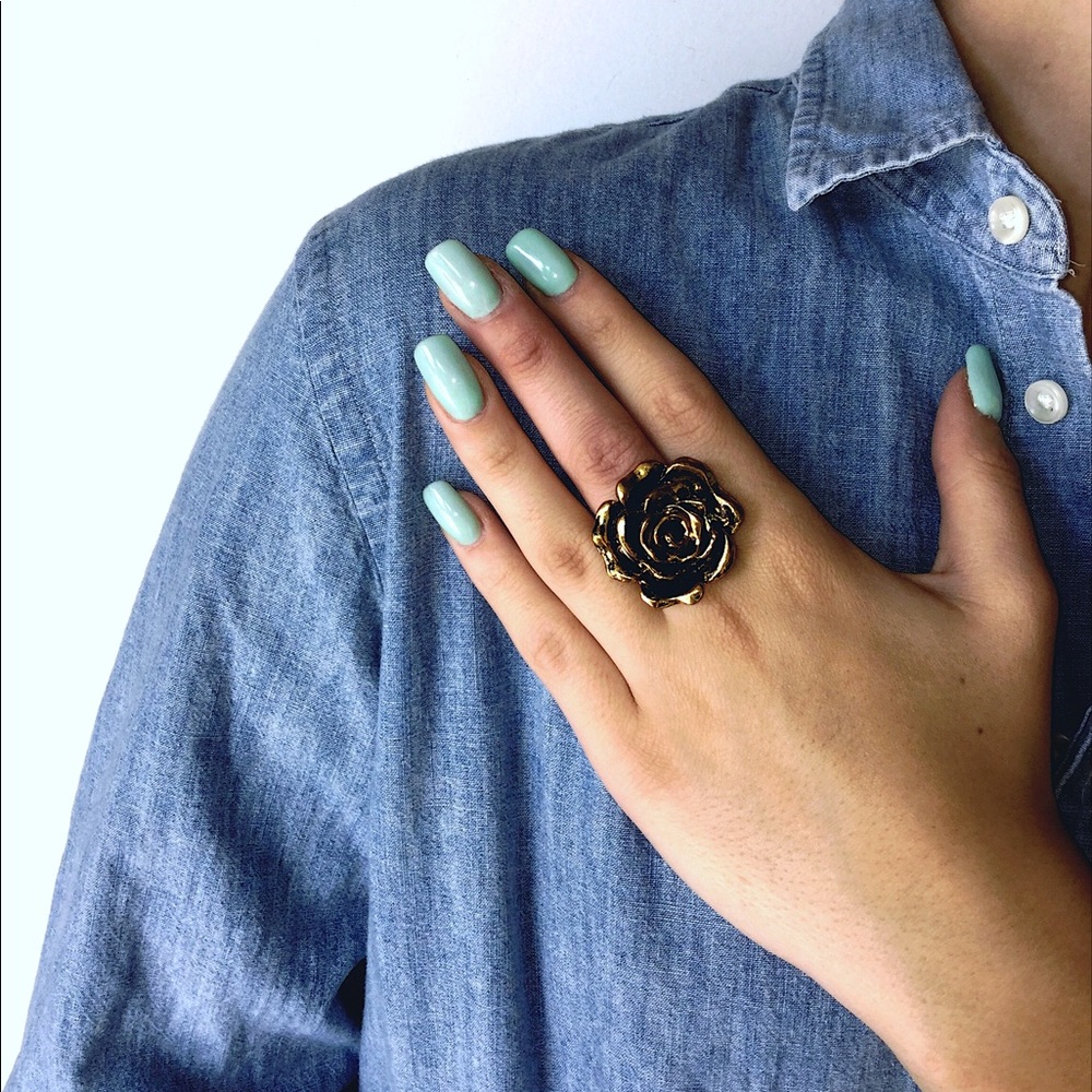 Gold Rose Statement Ring (Adjustable)