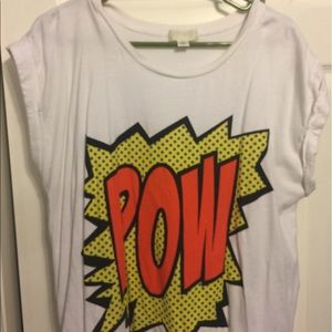 White POW t shirt cuffed sleeve
